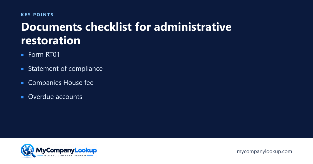 Documents checklist for administrative restoration: key points